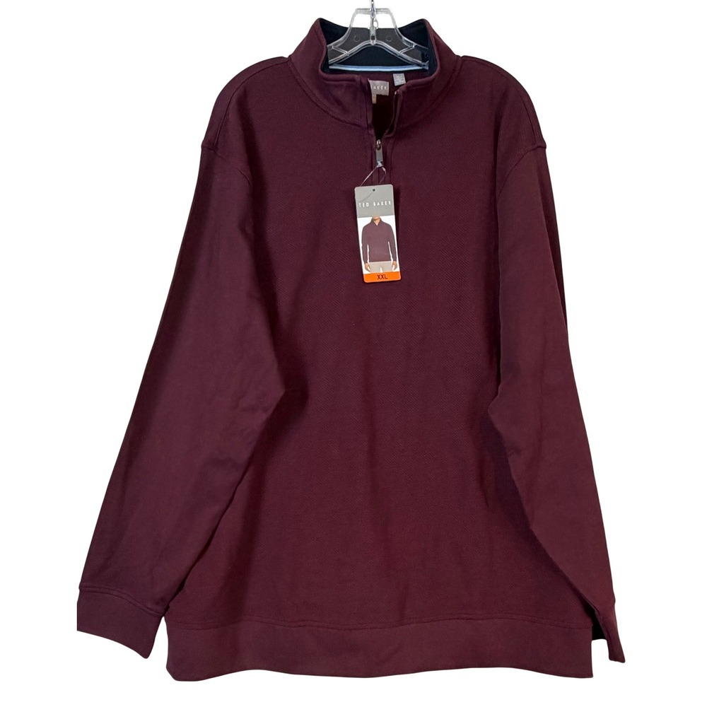 NWT Ted Baker Mens XXL Burgundy Waffle Knit Quarter Zip Pullover Sweater Golf